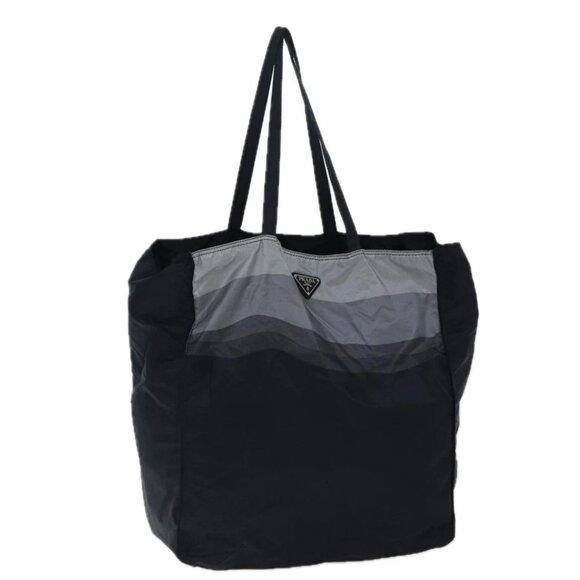 PRADA Tote Bag Nylon Black Gray Auth 69946 - Picture 1 of 14